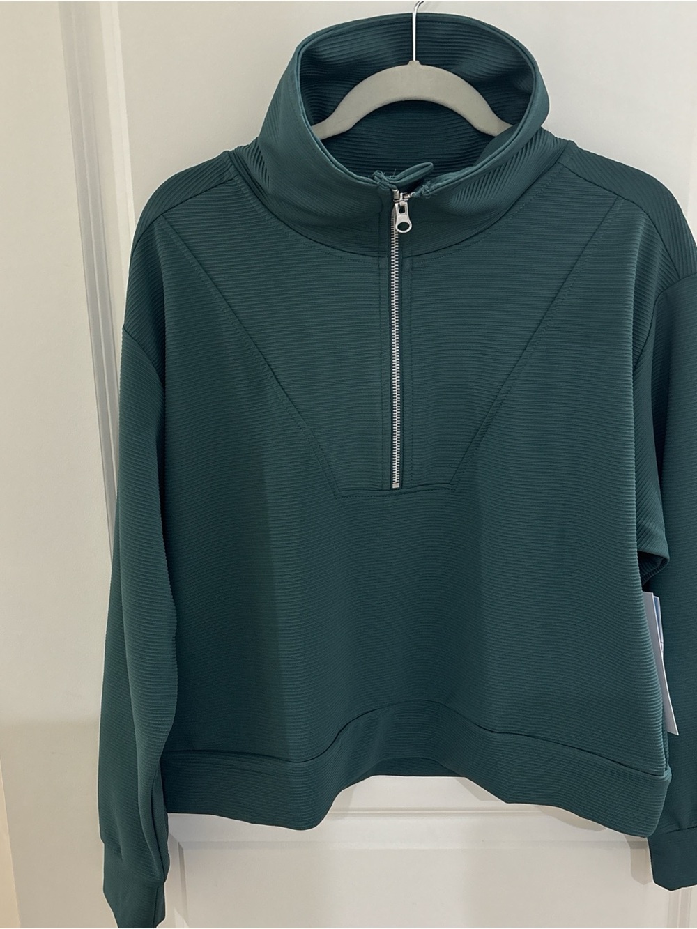 Adrienne Vittadini Sport Ribbed Quarter-Zip Pullover - Teal Green